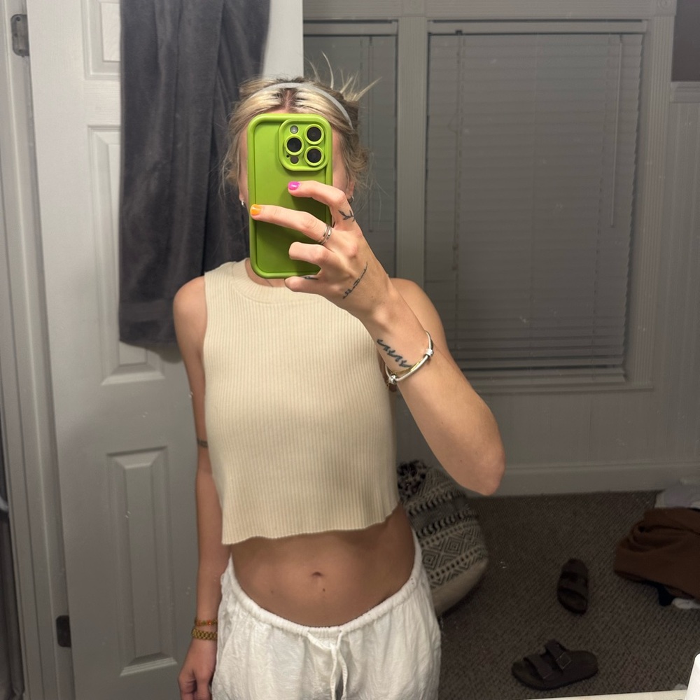 Aerie Gray Asymmetrical Crop Tank Top